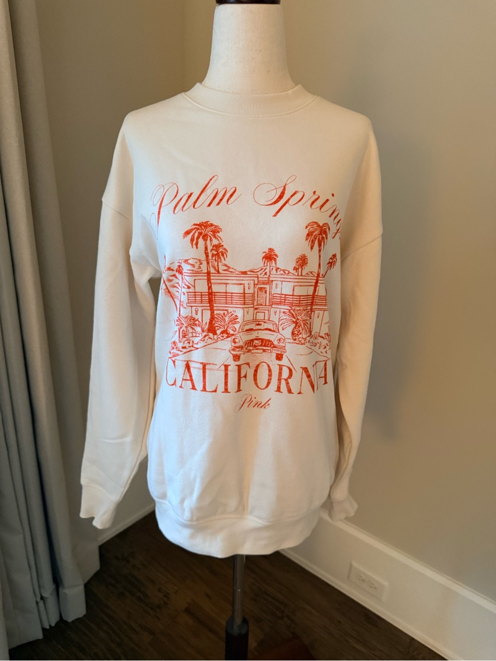 NWT VS Exclusive Palm Springs Graphic Sweatshirt - Cream with Coral Print